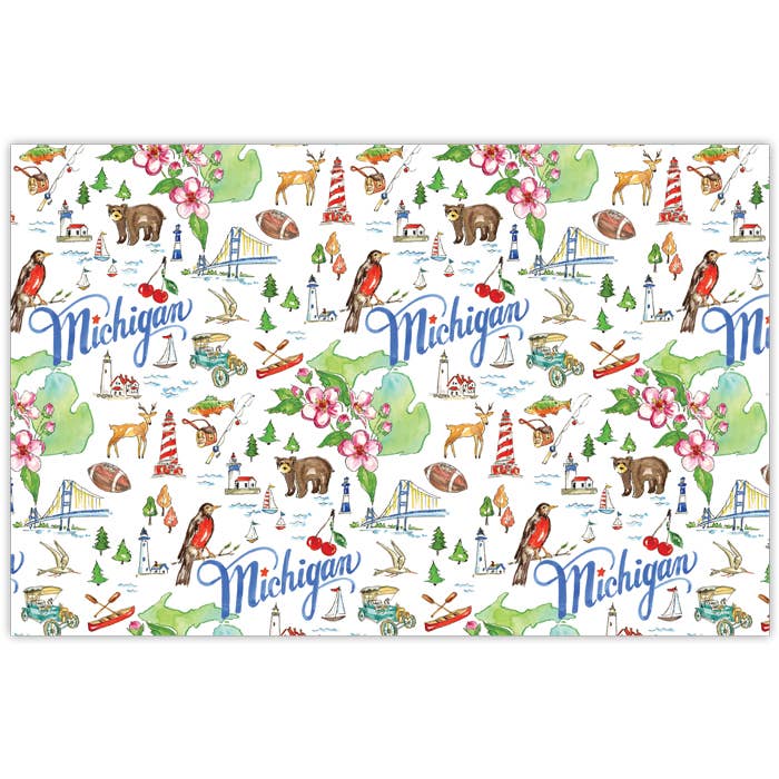 Napperon à motif d'icônes peintes à la main du Michigan pour la vente par RosanneBeck Collections