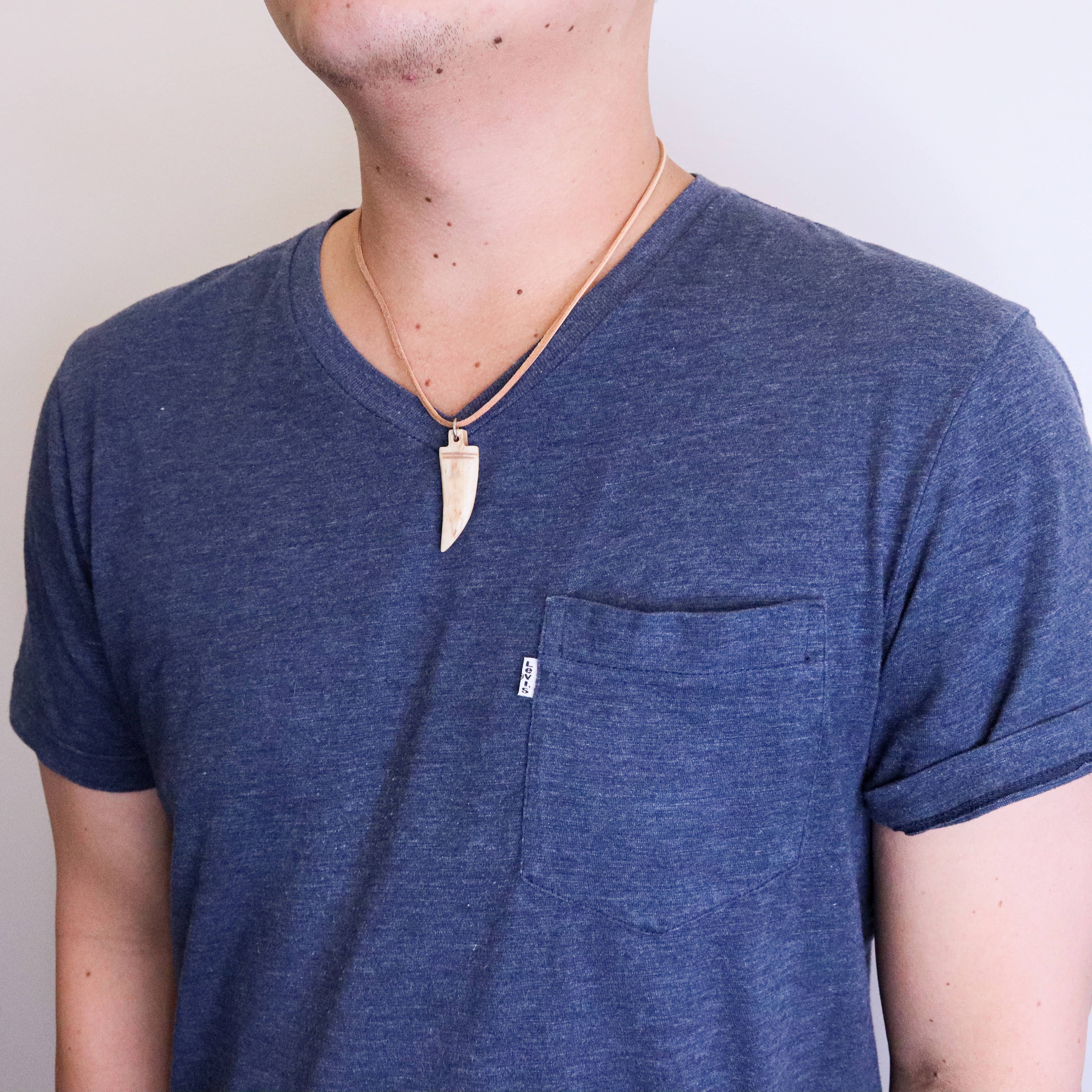 Natalia - Wholesale Pendant/Charm Necklace - Hand Carved Ox Bone Tooth 18" Necklace for Men- PC11