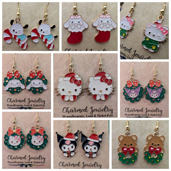 Con-Quest Crafts – wholesale Hängande örhängen – Jul Hello Kitty & Friends inspirerade örhängen och halsband