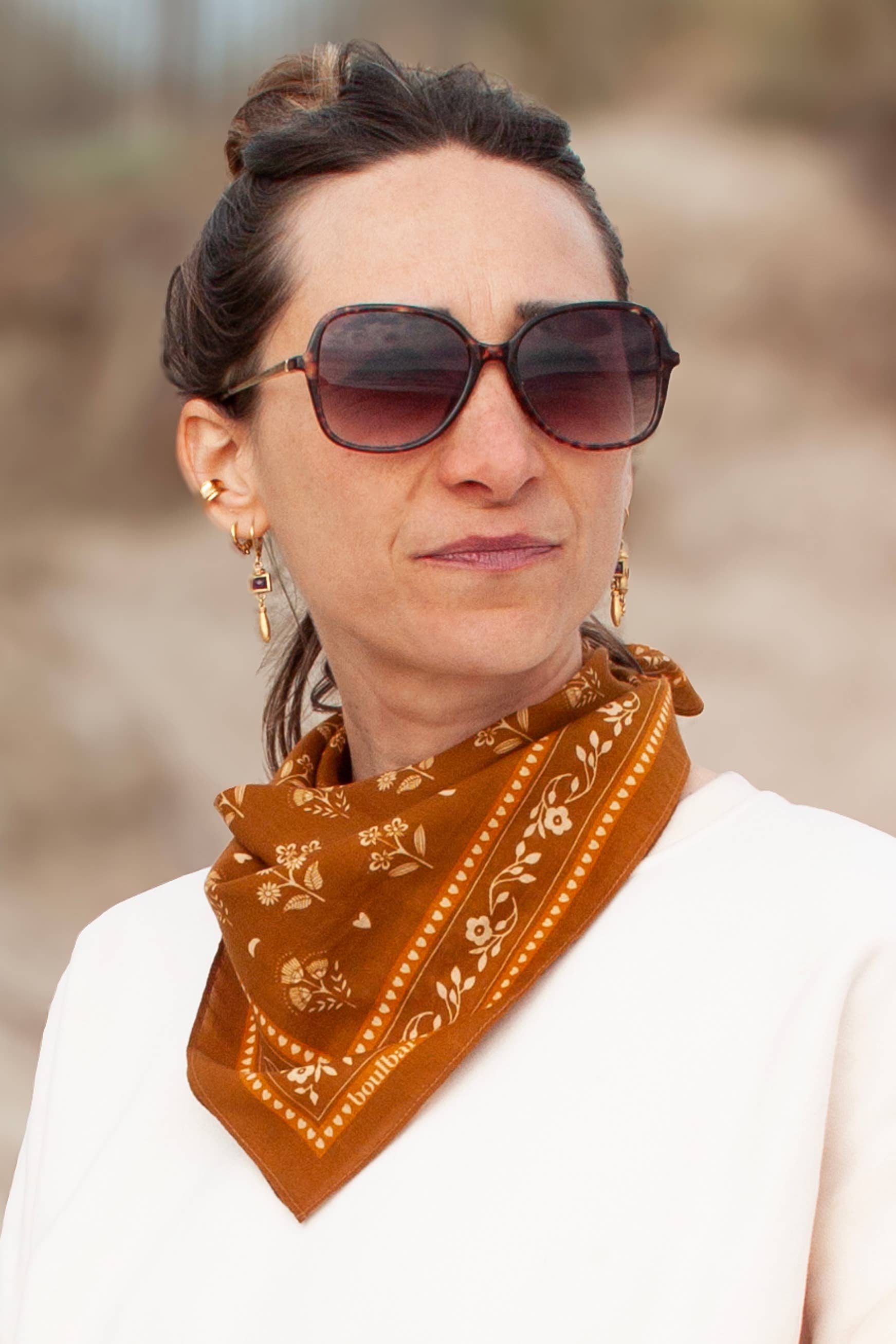 BOULBAR - Wholesale Scarf - Women's - Small cotton scarf - Saffron Indian flowers1