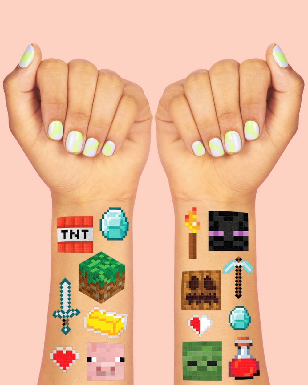 xo, Fetti - Wholesale Temporary Tattoo - Pixel Minecraft Temporary Tattoos, 74 cnt, video gamer, kids1