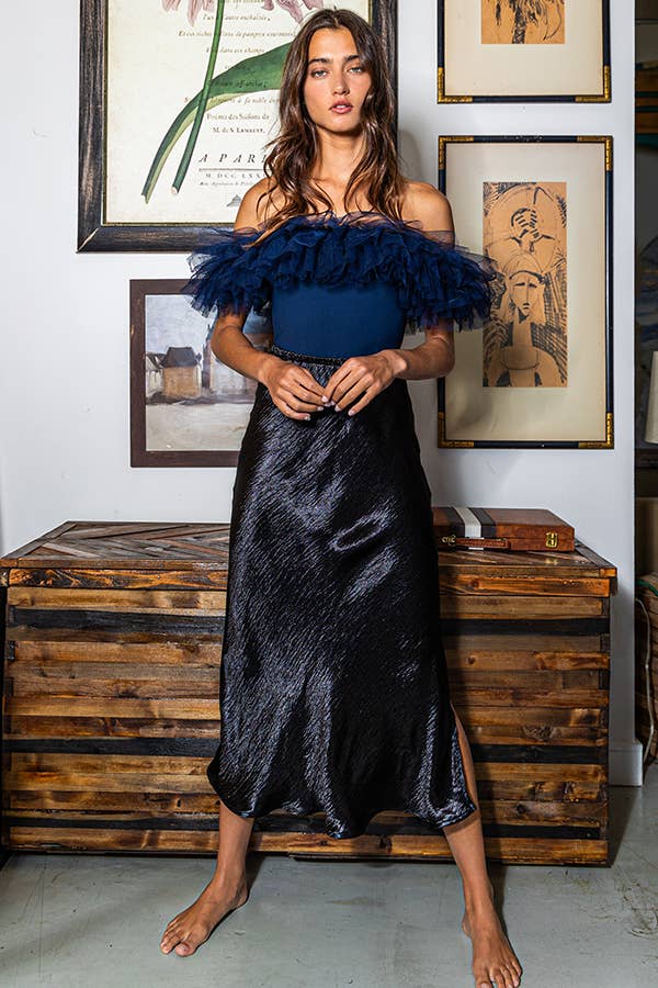 BUCKETLIST INC - Wholesale Skirt - Women's - S5073 -Solid Satin Midi Skirt31