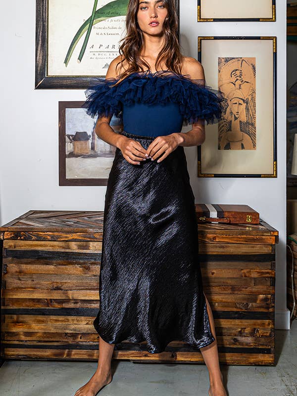 BUCKETLIST - Wholesale Skirt - Women's - S5073 -Solid Satin Midi Skirt33