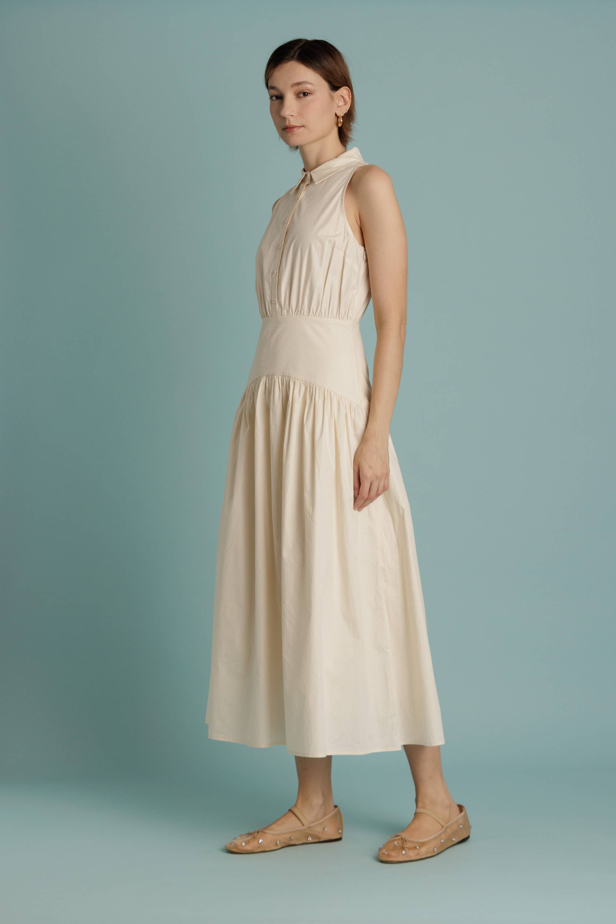 Aureum - Wholesale Dress - Women's - AD2344 - CURVED YOKE MIDI SHIRT DRESS5