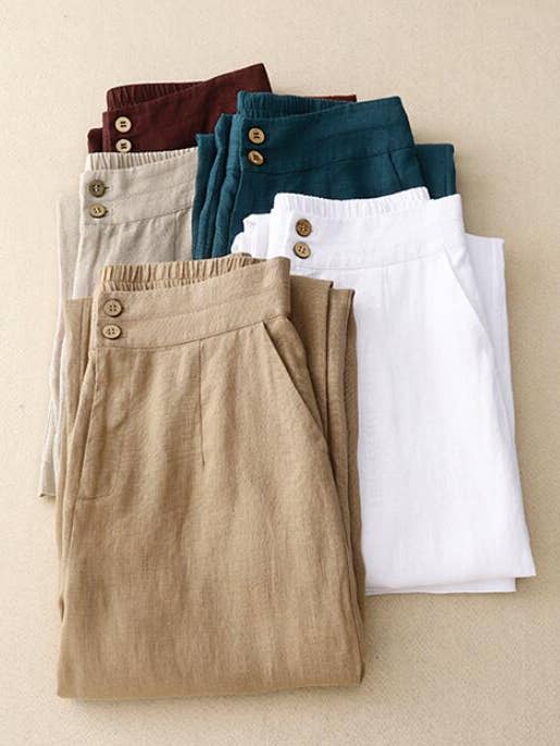 Whisper Mint - Wholesale Pants - Women's - Linen wide-leg pants casual pants slim versatile linen pants