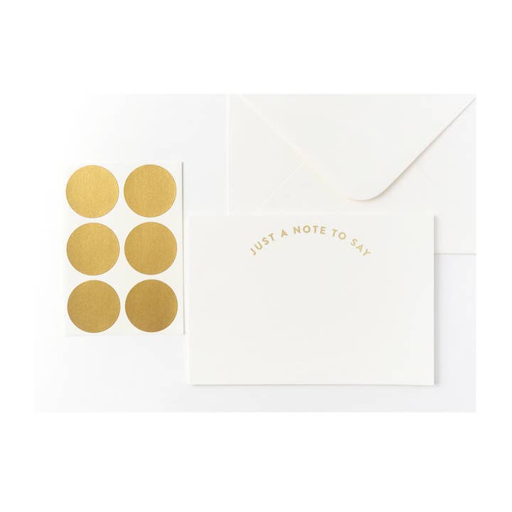 JUST A NOTE TO SAY gold foil Notecard set x 6 + gold seals for wholesale by Yes! Paper Goods