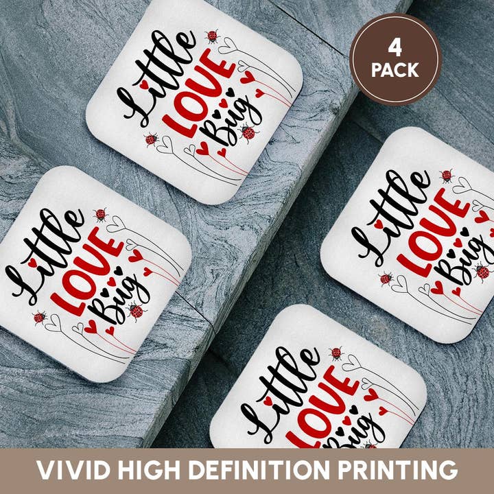 3dRose - Wholesale Coasters - 3dRose, Little Love Bug Cute Typography in Red and Black with Ladybugs, Coaster12
