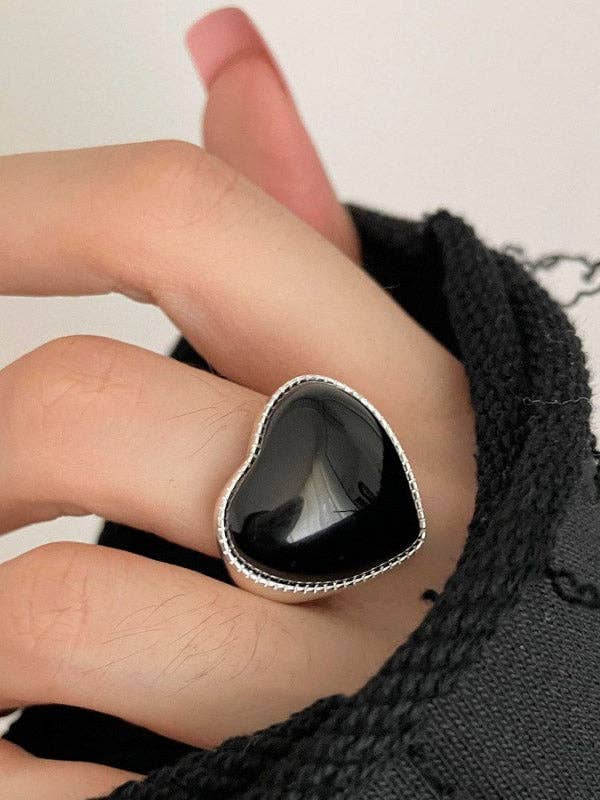 BLACK Adjustable Heart Shape Rings Accessories for wholesale on Faire6