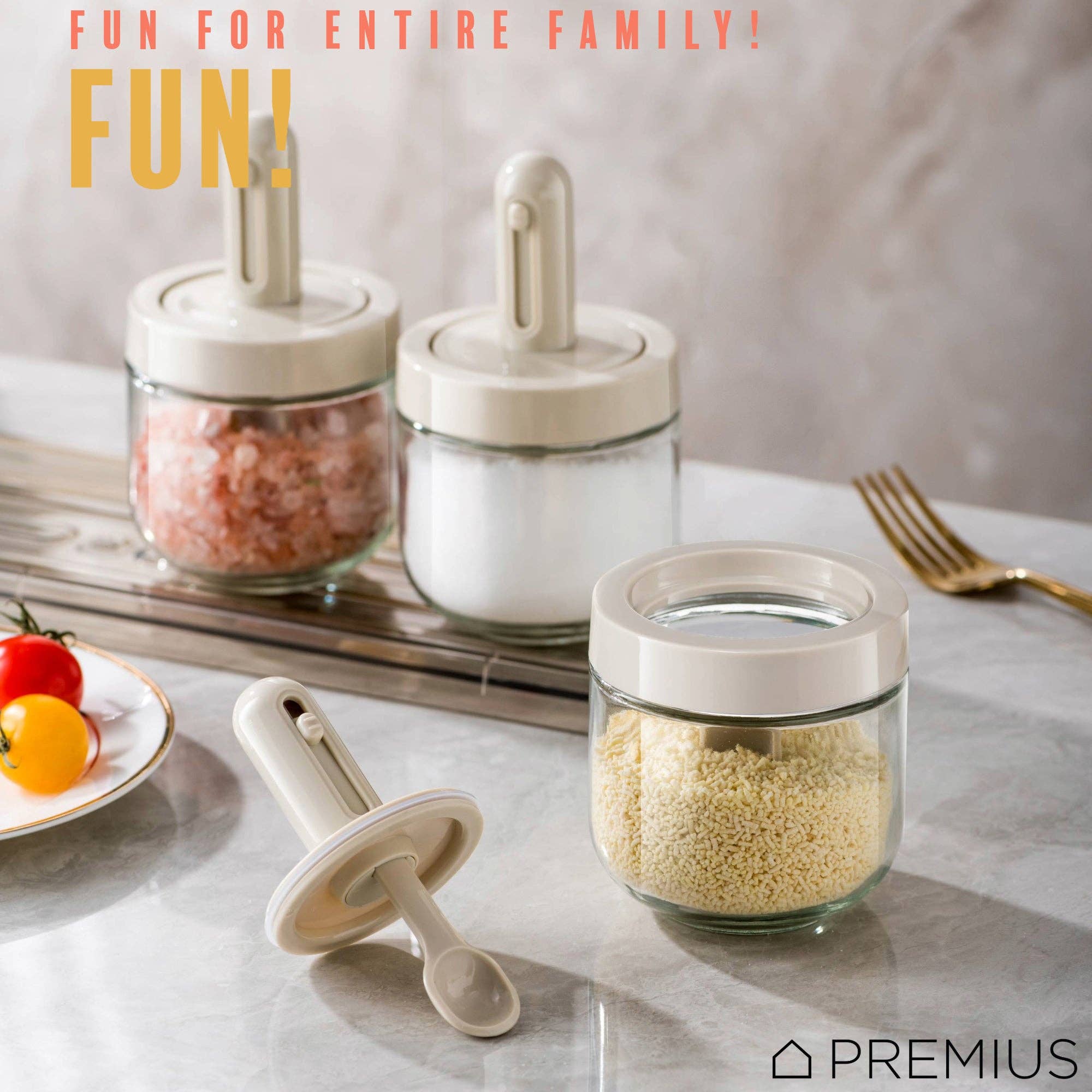 ShopBobbys – wholesale Jar – PREMIUS Telescopic Spoon Spice Seasoning Glass Container Jar, White, 10.15 Ounces, 3x3x5 Inches7