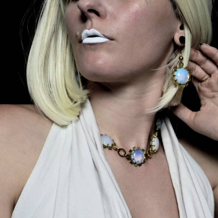 ELIZABETH Choker / Opalite / Brass for wholesale by DARKSTAR MACHINATIONS