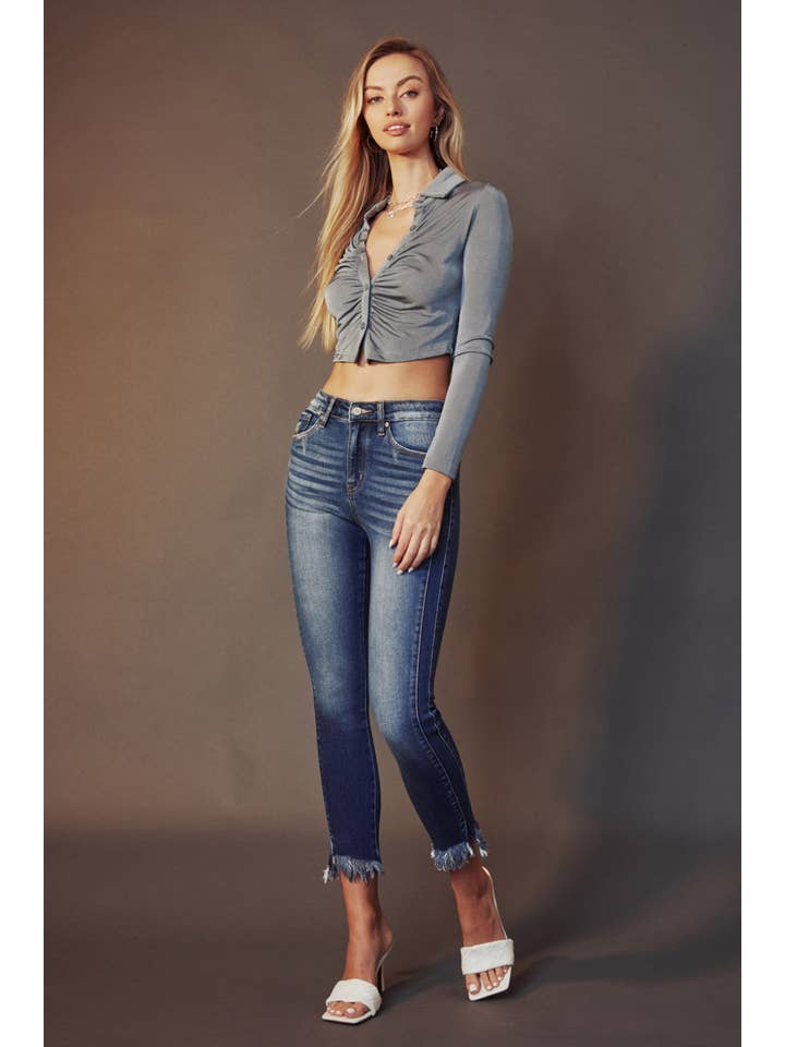 Kan Can USA - Vendita all'ingrosso Jeans - Donna - VITA ALTA SPACCO ORLO SFILACCIATO CAVIGLIA SKINNY-KC9243M2