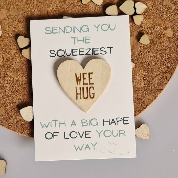 Wee Hug - A7 Cream Love Card with Wooden Heart for wholesale by Parful Stuff
