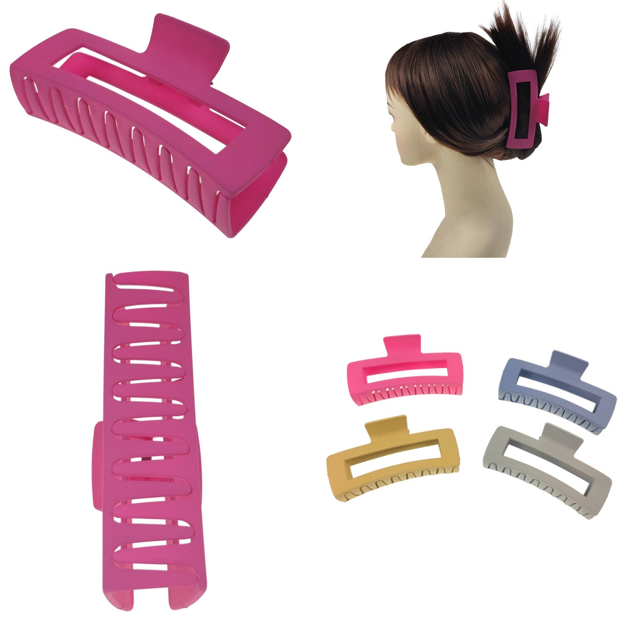 ASSORTI Pince à cheveux carrée géante de 5 pouces, mélange de 4 couleurs HC31025-26 (12 pièces) en vente sur Faire4