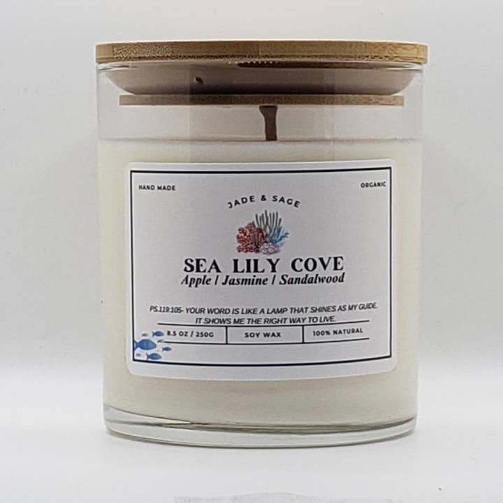 SEA LILY COVE SOY 8.5 OZ. CANDLE for wholesale by Jade & Sage LLC