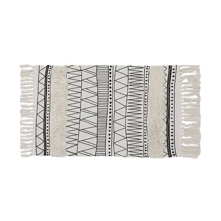 Ivory-Slate Boho Tribal Textured Fringe 2'x3' Small Area Rug for wholesale by Fennco Styles