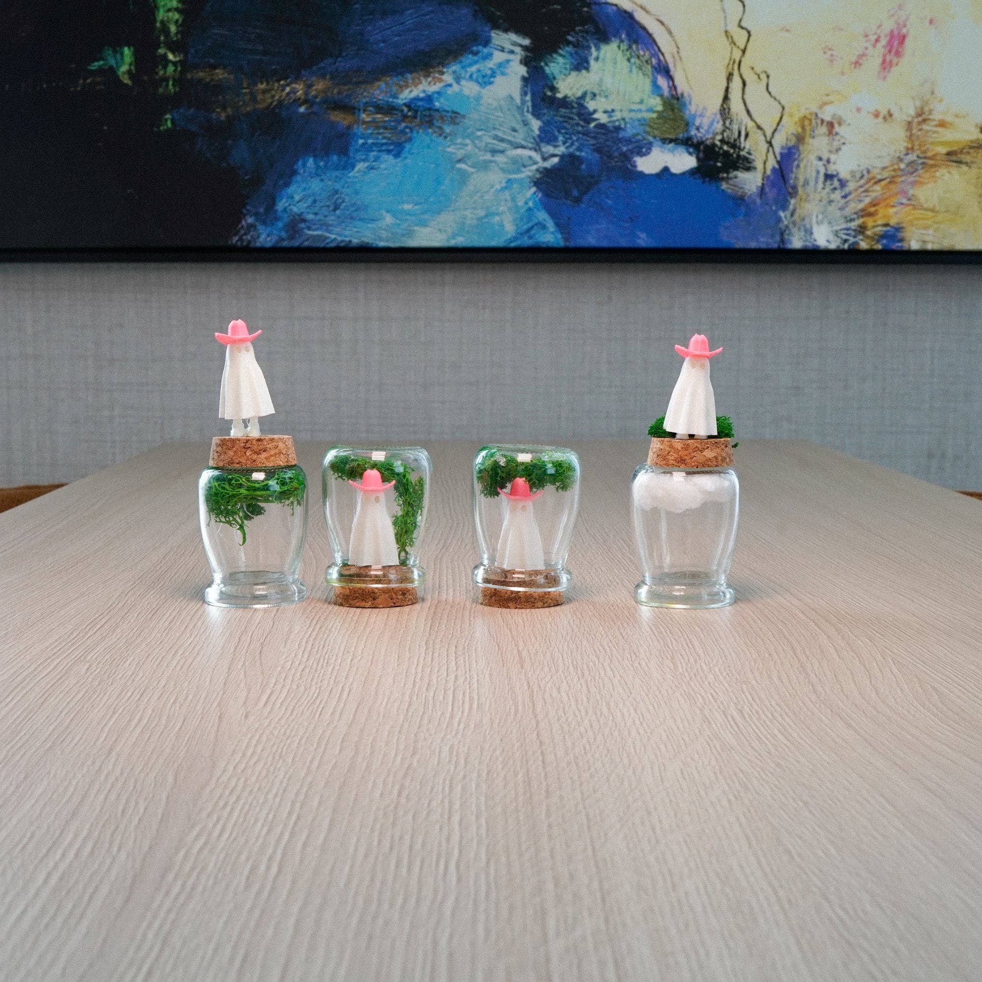 Rosebud Homegoods – wholesale Decorative tabletop object – Ghost in a Bottle with Pink Cowboy Hat2