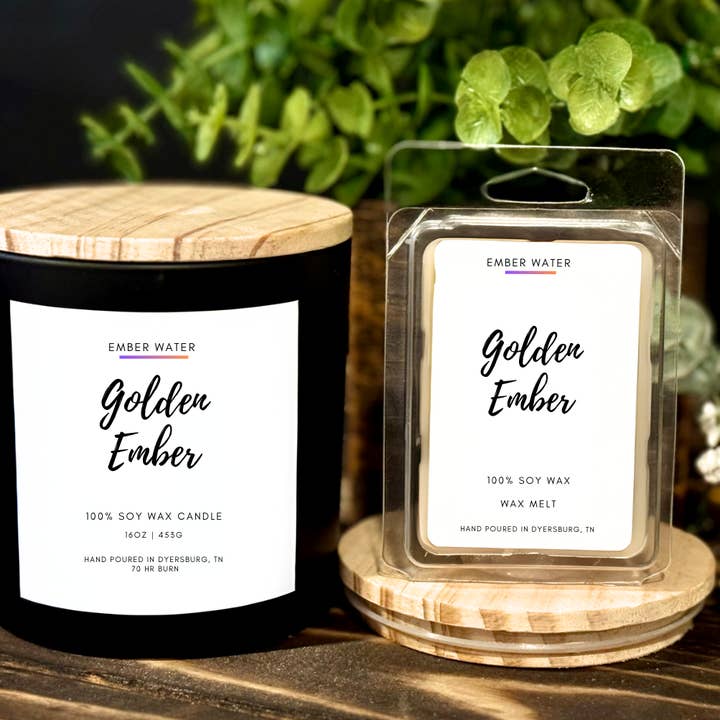 Golden Ember 16 oz 100% Soy Candle for wholesale by Ember Water