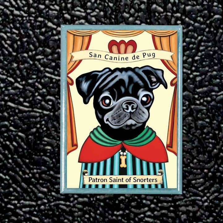 Retro Pets - Wholesale Magnet - Black Pug 'Saint of Snorters' 4-Pack Magnets