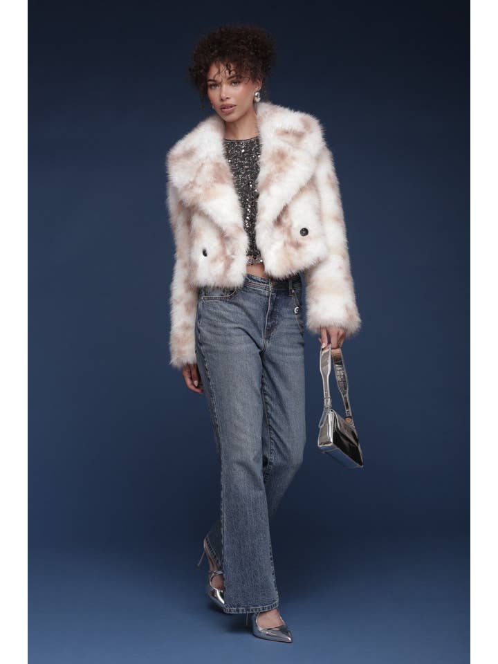 Cream Tan Marbled Faux Fur Cropped Coat for wholesale on Faire6