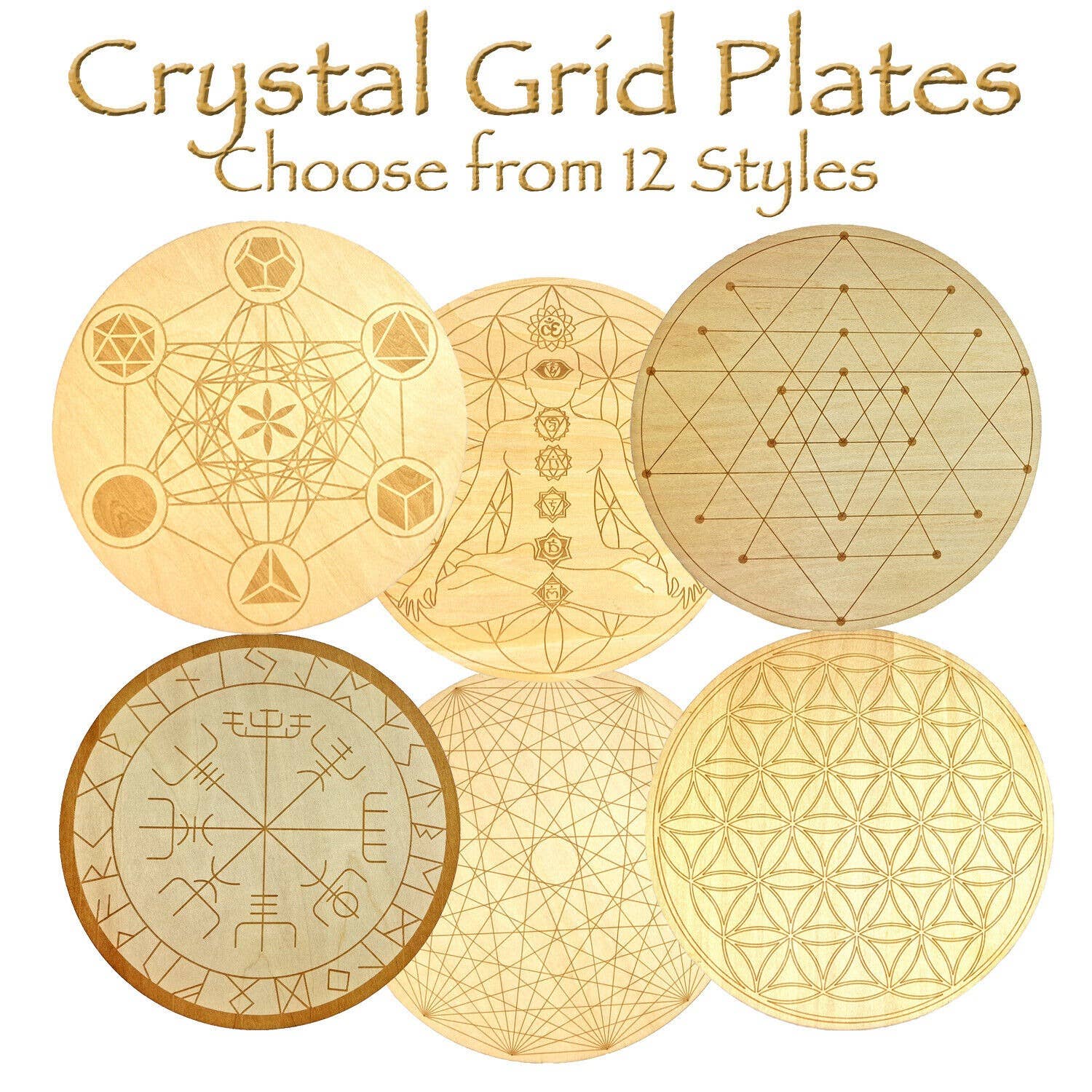 Shamans Crystal - Wholesale Crystal Grid - Crystal Grid Plates Round In Wood, 20cm Wide, Flower of Life21