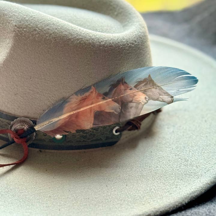 Buckaroo Supply Company - Wholesale Hat Accessory - Women's - Blue Wild Horses Hat Feather - Western Hat Accessory