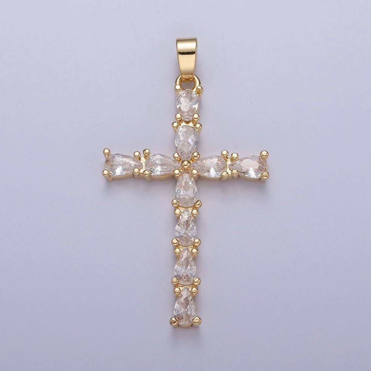 Aim Eternal - Wholesale Individual Charm/Pendant - Gold / Silver Tear Drop Cz Cross Pendant for Necklace Rosary Component X-325 X-3260