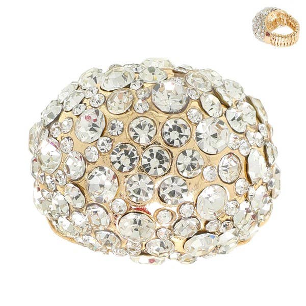 anbfashion - Wholesale Cocktail/statement ring - CRYSTAL RHINESTONE PAVE DOME STRETCH RING RQ90