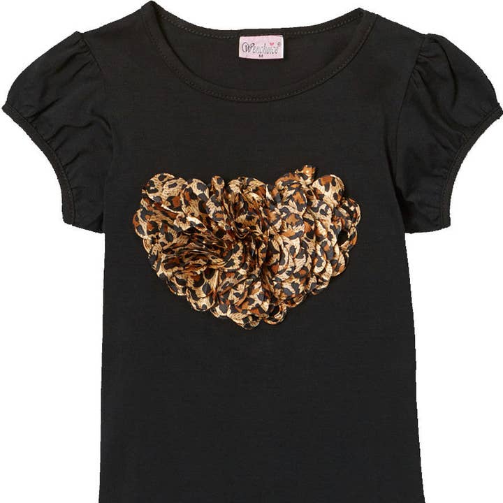 Camiseta Coração de Leopardo Preto por atacado de Wenchoice