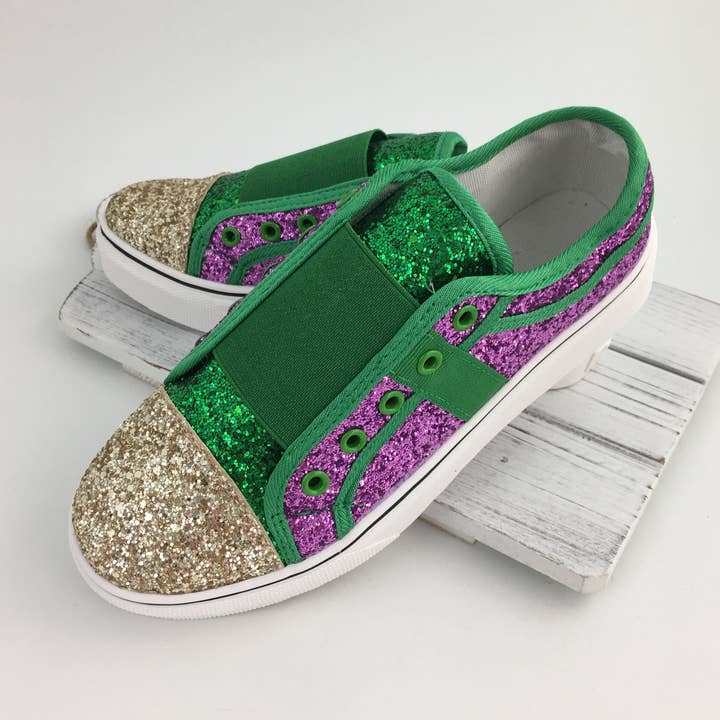 Mardi Gras glitter sparkle tennis shoes for wholesale by SongLily