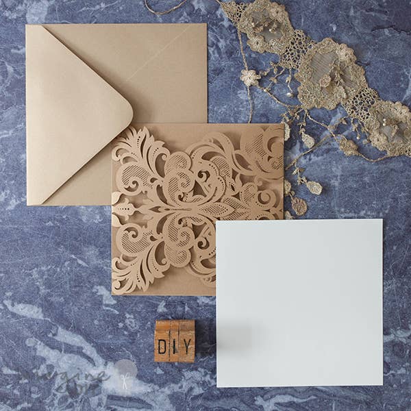 Imaginediy - Wholesale Invitations - Rococo Wedding Invitation - Gold with insert and envelope1