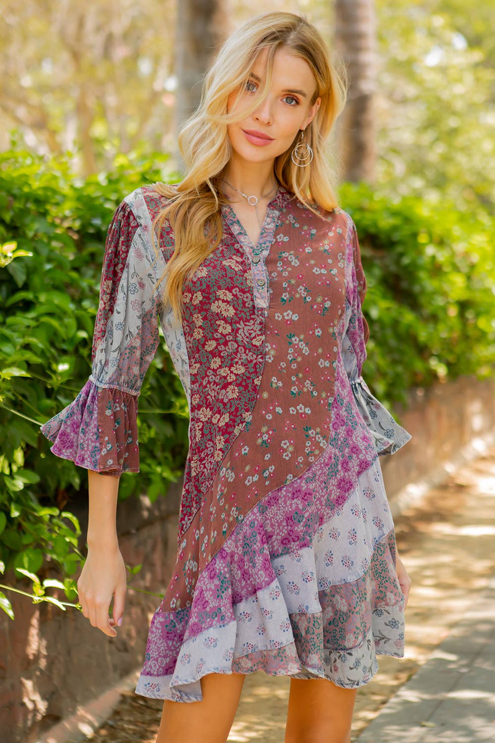 Young Threads - Wholesale Dress - Women's - Boho Patchwork Overdyed Babydoll Dress3