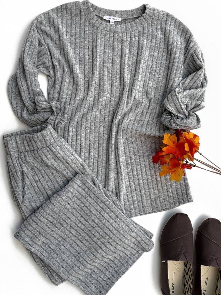 Soft Rib Knit Loungewear Set — Cozy Top & Pant (S–XL) for wholesale by 24-Hrs Fashion