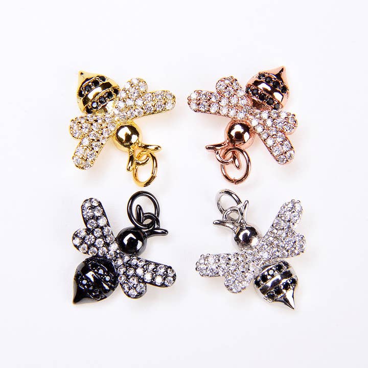 Beads Creation – Pendente/pingente individual por atacado – Pingente de Abelha Mini CZ Micro Pave.2