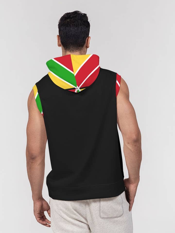 Guyanese Swag Ice Gold Green Premium Schwergewicht Ärmelloser Hoodie für Herren für den Großhandel von Guyanese Swag