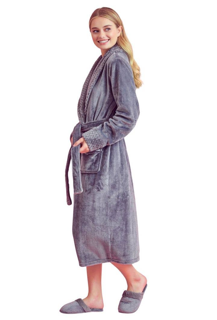 robesnmore - Wholesale Robe - Women's - Women Plush Shawl Collar Robe Gray3