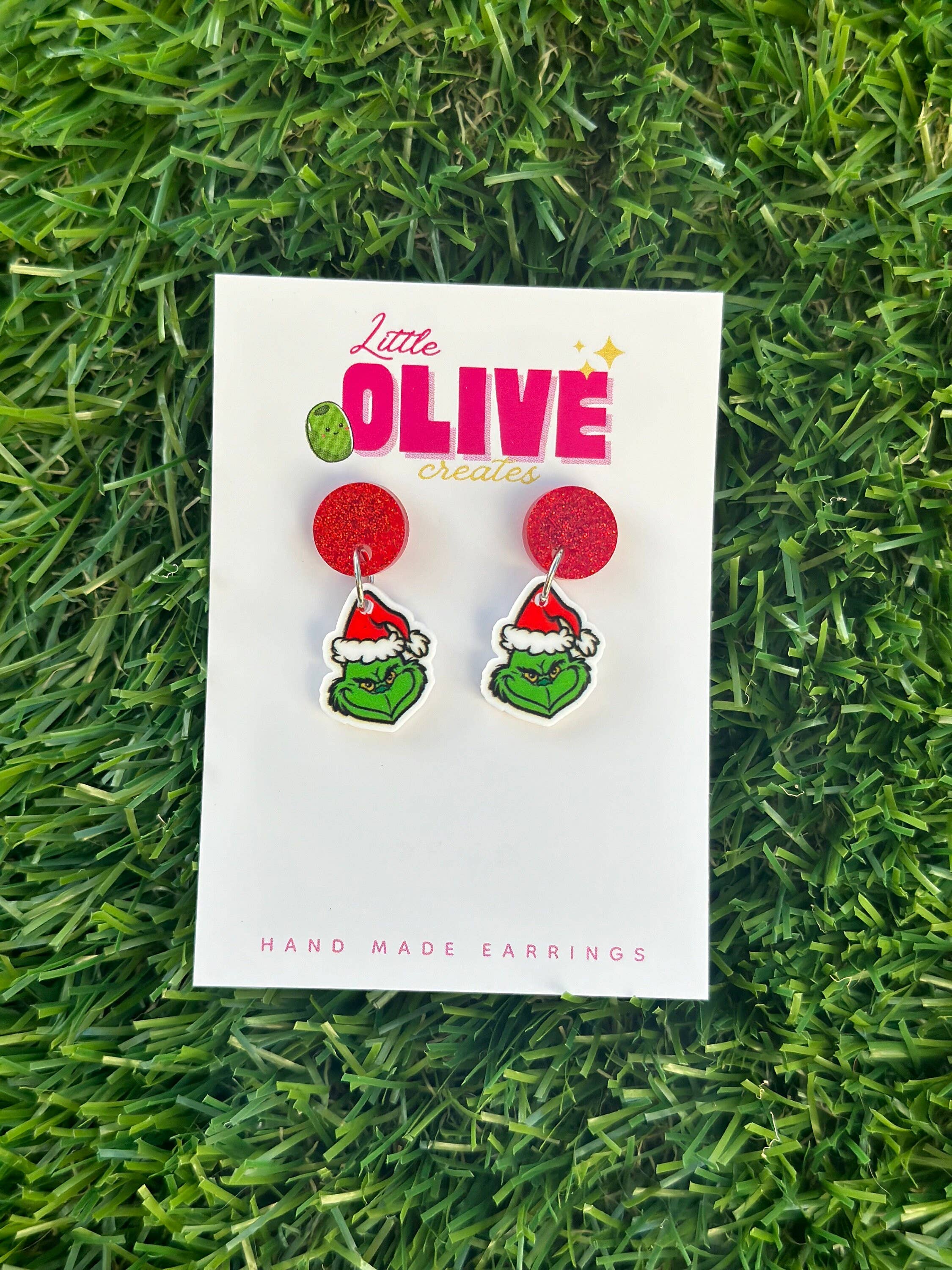 Little Olive Creates - Wholesale Hangende/ronde oorbellen - Kerst Grinch Oorbellen - Keuze uit Stekers en Hangers6