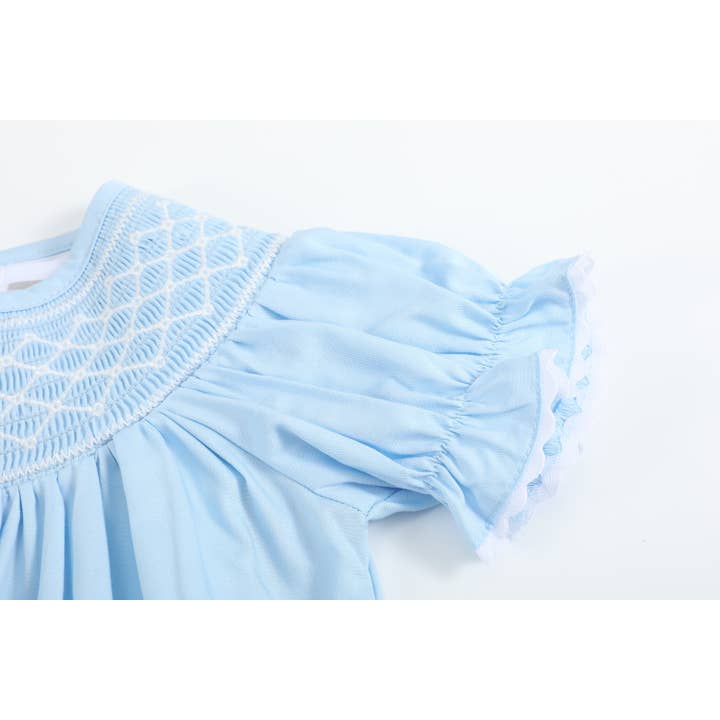 Lil Cactus - Wholesale Bodysuit (Non-Footed) - Baby - Blue and White Smocked Bubble Romper
