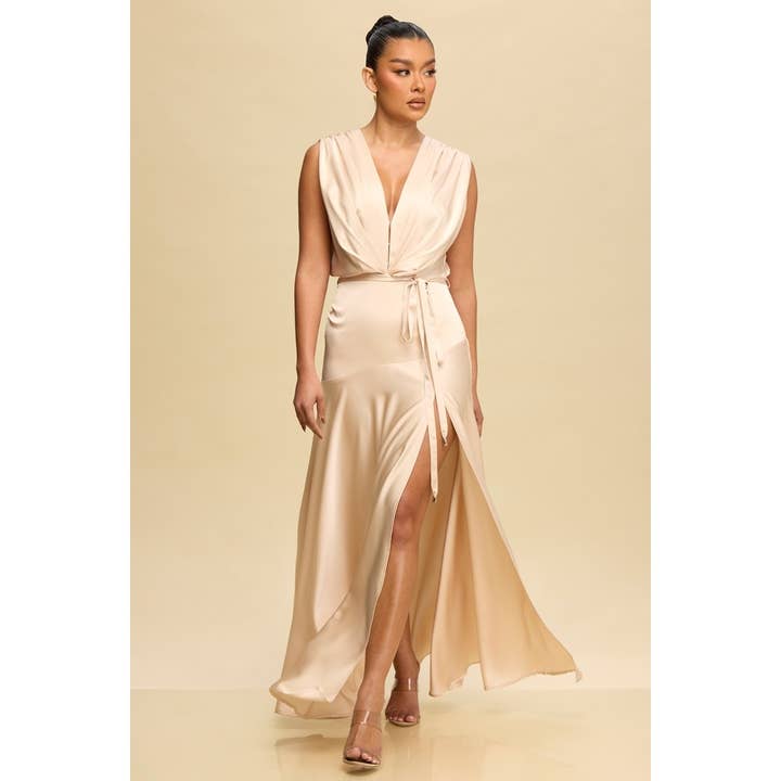 SATIN PLEATED GOWN for wholesale by Luxxel