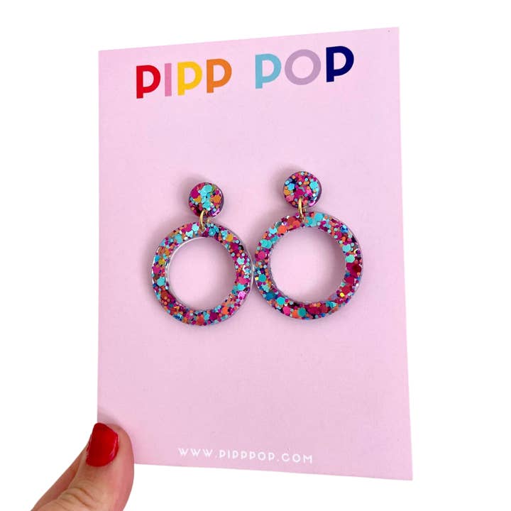 Resin Glitter Circle Dangles - 9 Colours Available for wholesale by Pipp Pop