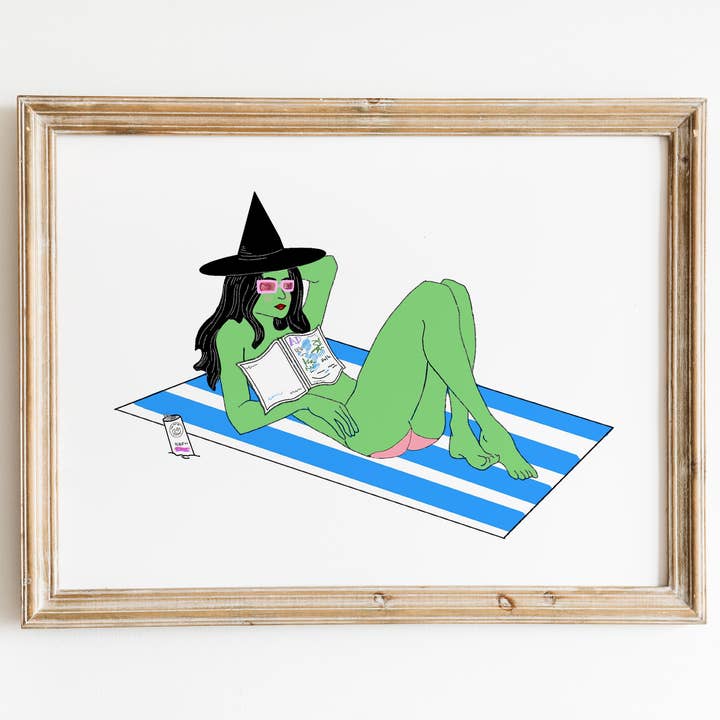 Witch Beach Illustrated Wall Print for engroshandel hos Cute Salute