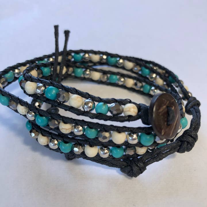 SoulTika - Vente Bracelet de perles - Bracelet enroulé turquoise - bracelet tissé à la main3