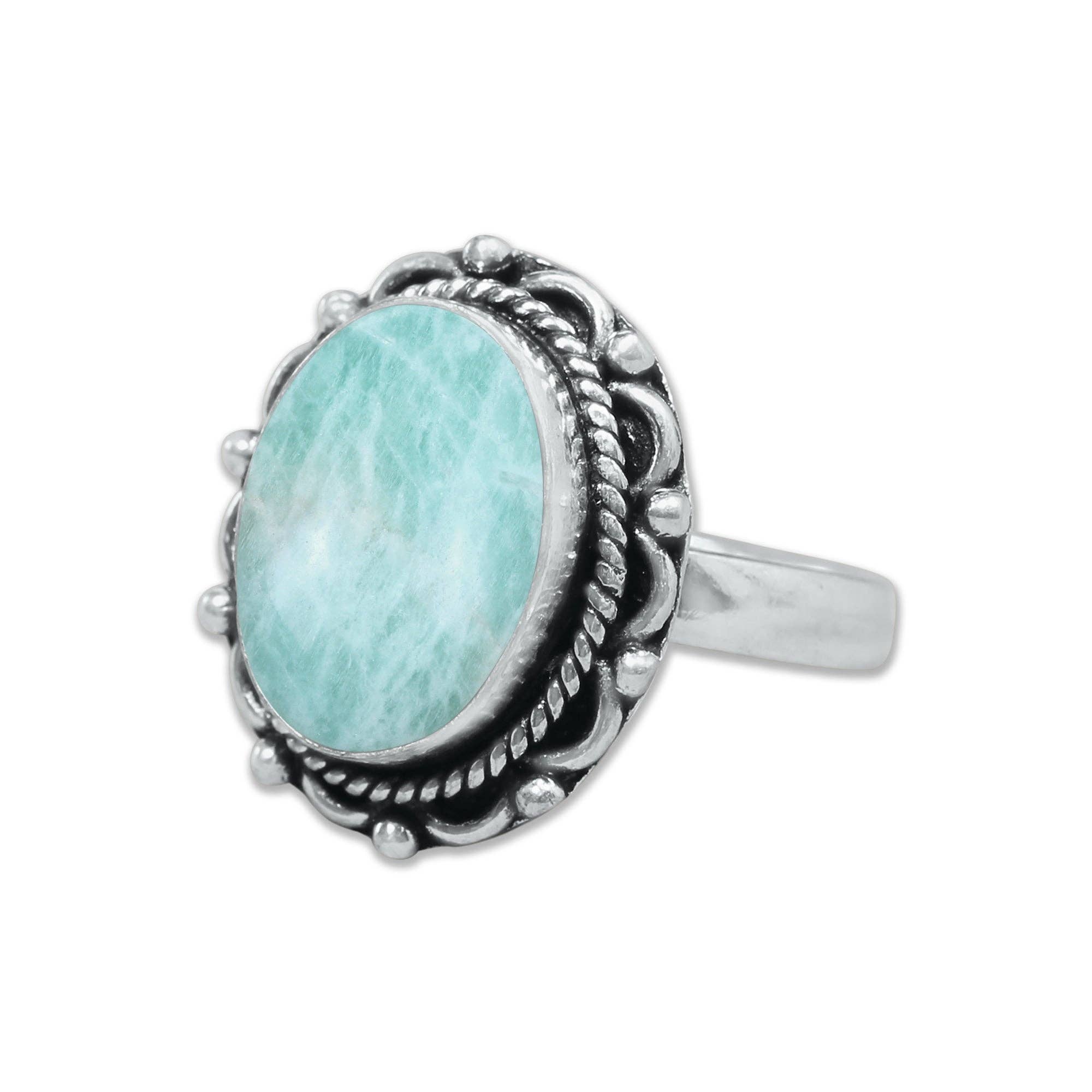 Handmade Jewels - Wholesale Cocktail/Statement Ring - Amazonite Rings – Handmade, Silver-Plated, Assorted Boho Designs (US Sizes 6–10)12