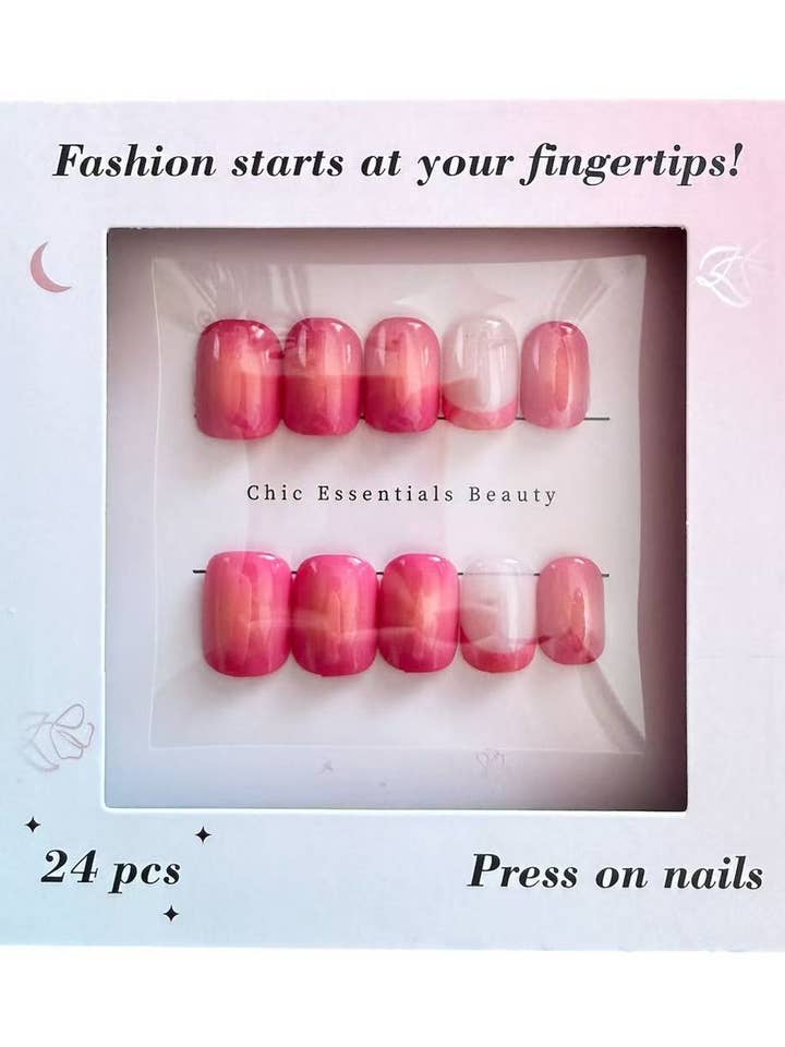Pink Ombre Short Press On Nails (24pcs) for wholesale by Chic Essentials Beauty
