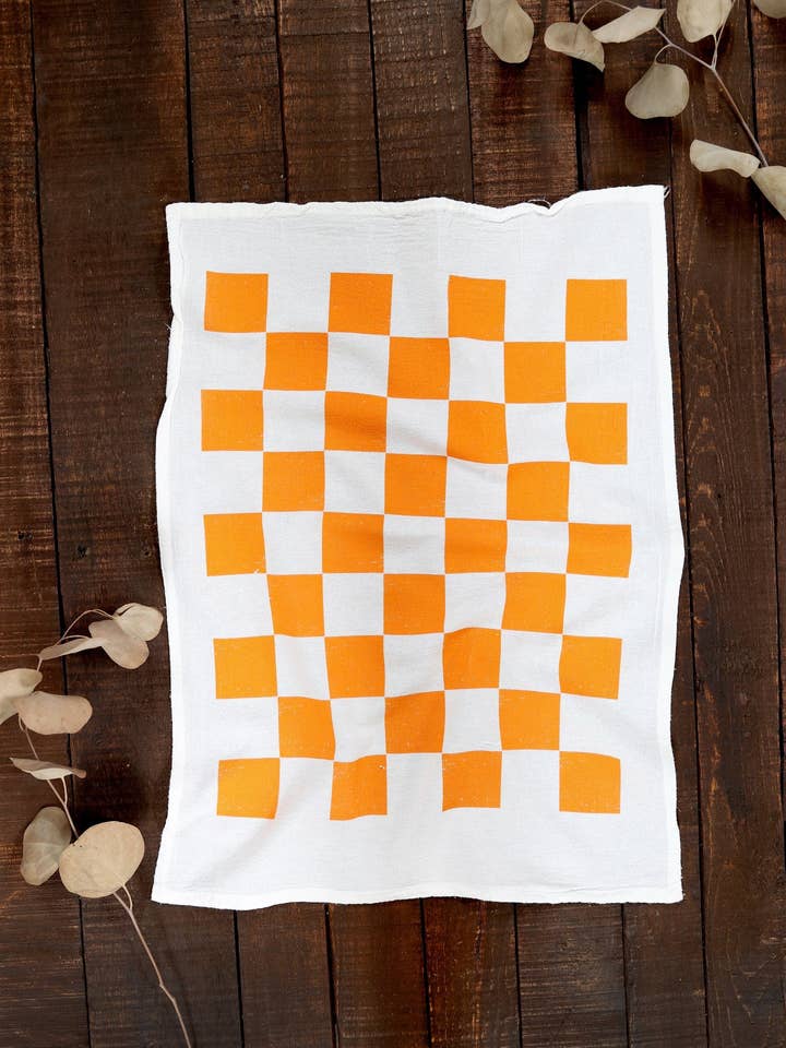 Tennessee Orange Checker Tea Towel for wholesale by Highland Ridge | Handmade Home Decor