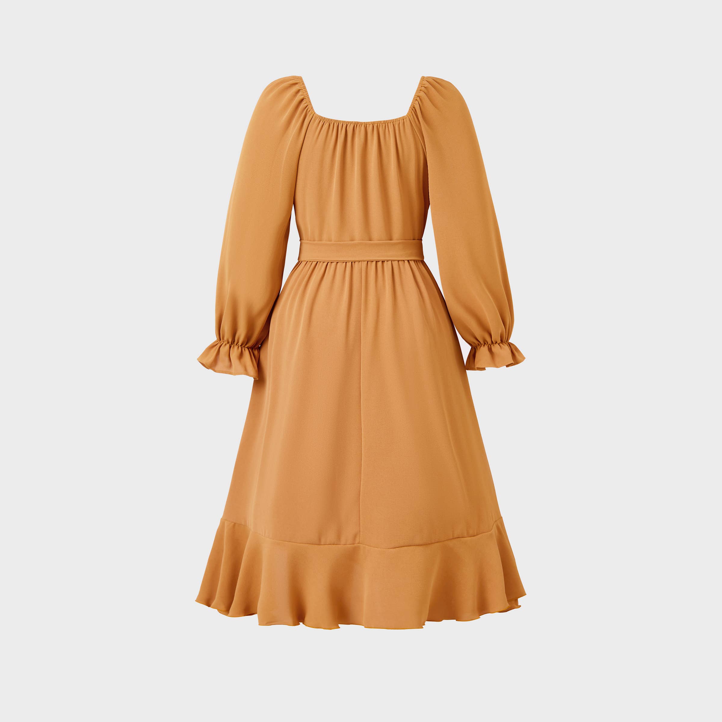 Brun Familjens matchande plagg: långärmad pikétröja och klänning med volangkant för wholesale på Faire20