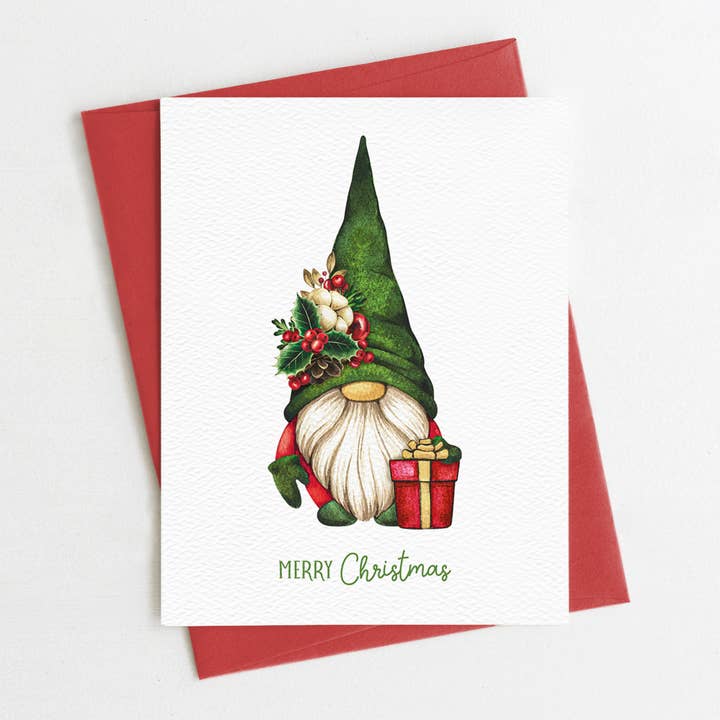 Merry Christmas Gnome Card, Cute Christmas Card, Gnomes for wholesale by Blue Thistle