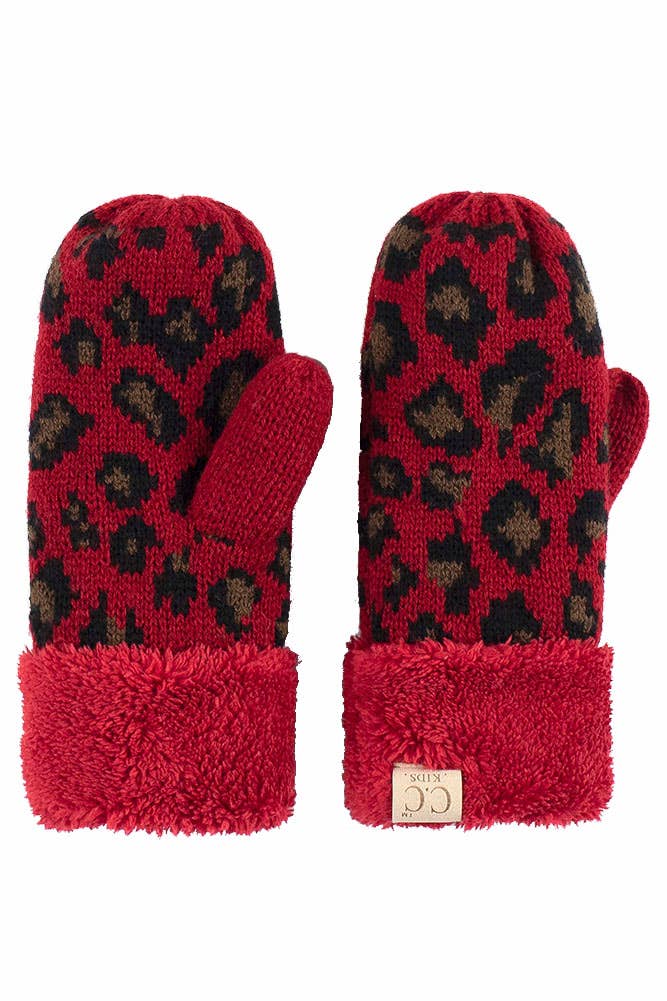 Hana - Wholesale Mittens - Kids - C.C Kids Knitted Leopard Fuzzy Lining Cuff Mitten6