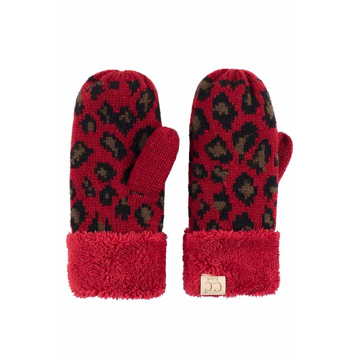 Hana – wholesale Mittens – Child – C.C Kids Knitted Leopard Fuzzy Lining Cuff Mitten6