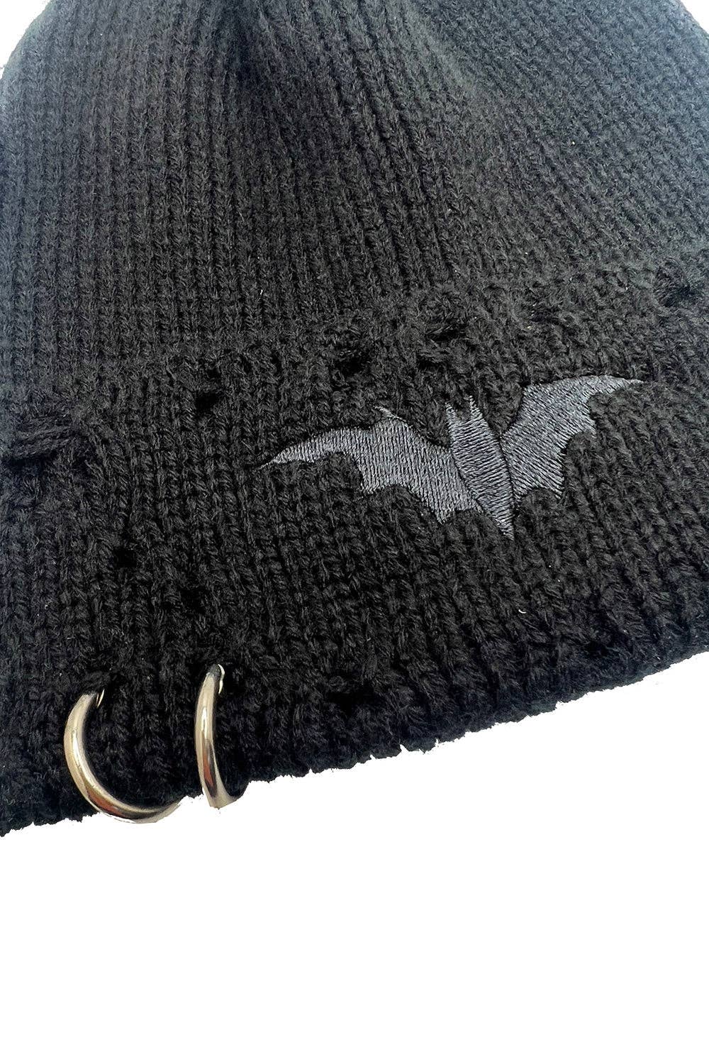 vampirefreaks - Wholesale Beanie - Women's - Distressed Pierced Beanie [Black Bat]5