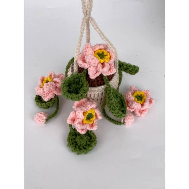 Crochet Lotus Plant Car Hanging, Crochet Flowers Basket for wholesale by TOMOPOD LLC